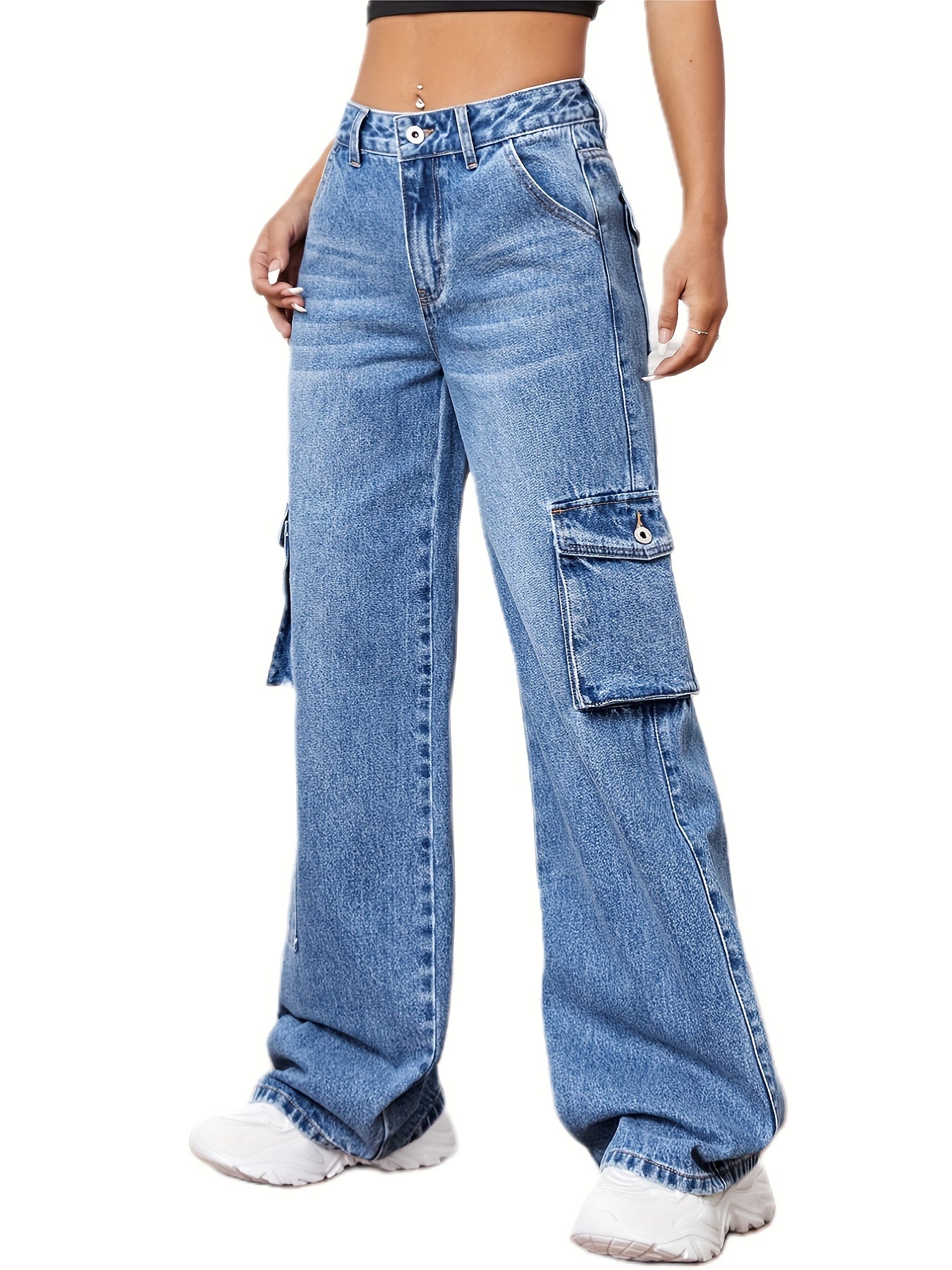 Y2K & Kpop Style Flap Pocket Denim Pants
