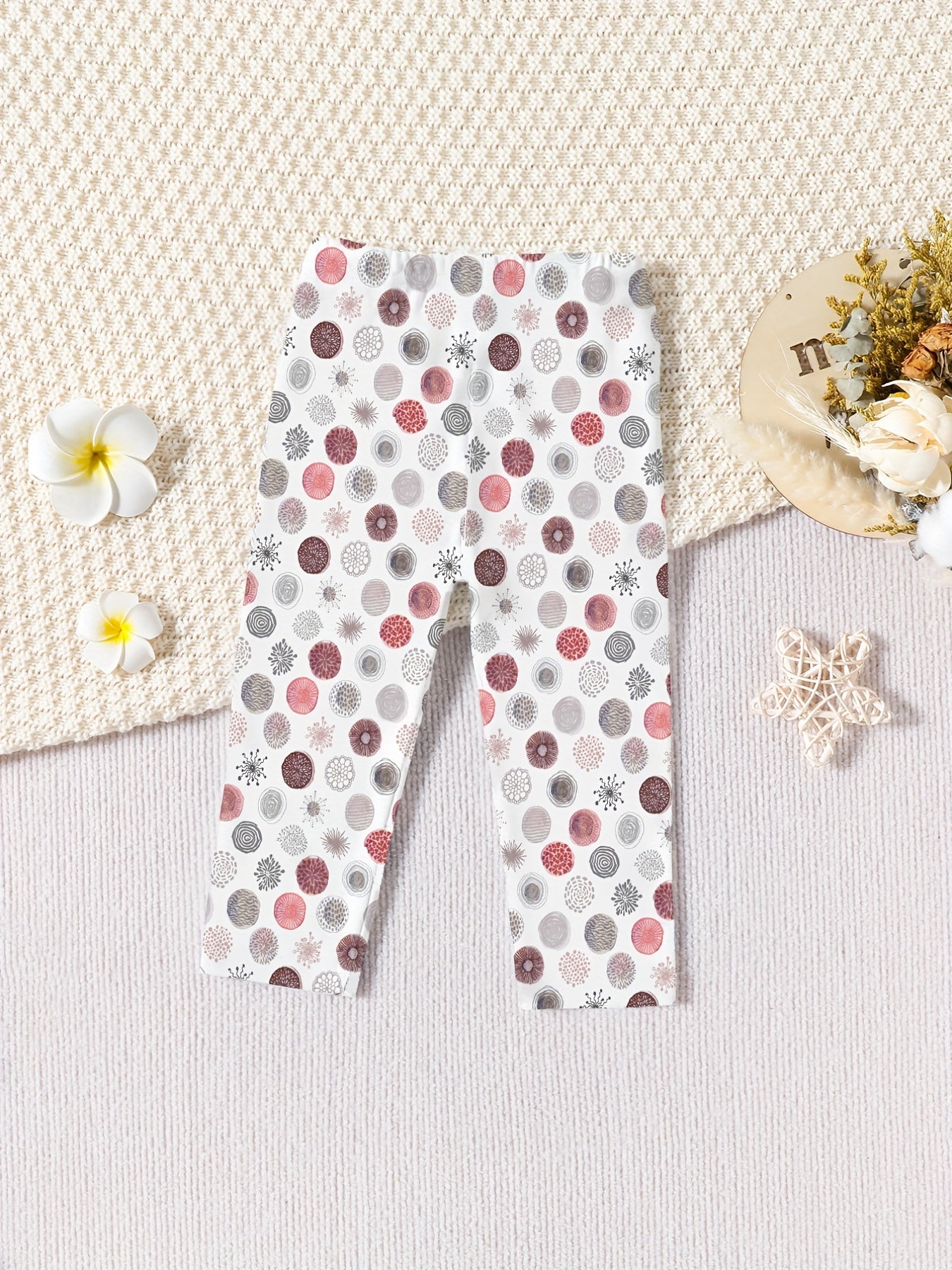 Special Fabric Girls Pants Cherry & Circle Print Girls Leggings 2pcs Set