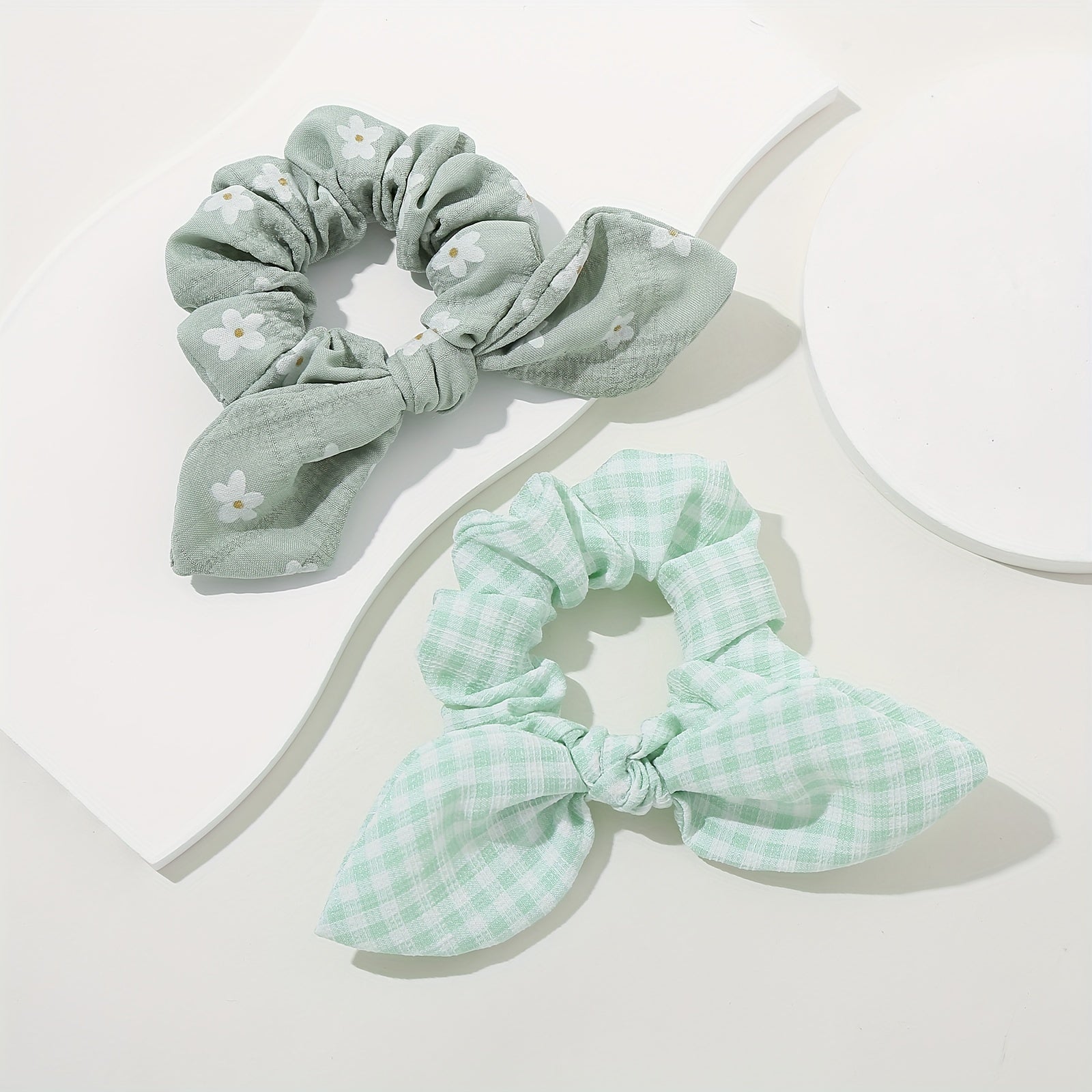 3PCS Sweet Pastoral Hair Tie Polka Dot Plaid Tie Knot Hair Rope Headband