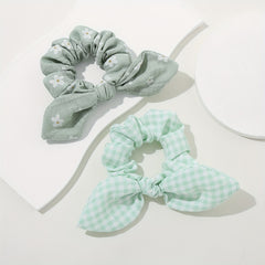 3PCS Sweet Pastoral Hair Tie Polka Dot Plaid Tie Knot Hair Rope Headband