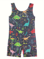 Girls Dino Print Gymnastics Outfits Comfy Workout Clothes