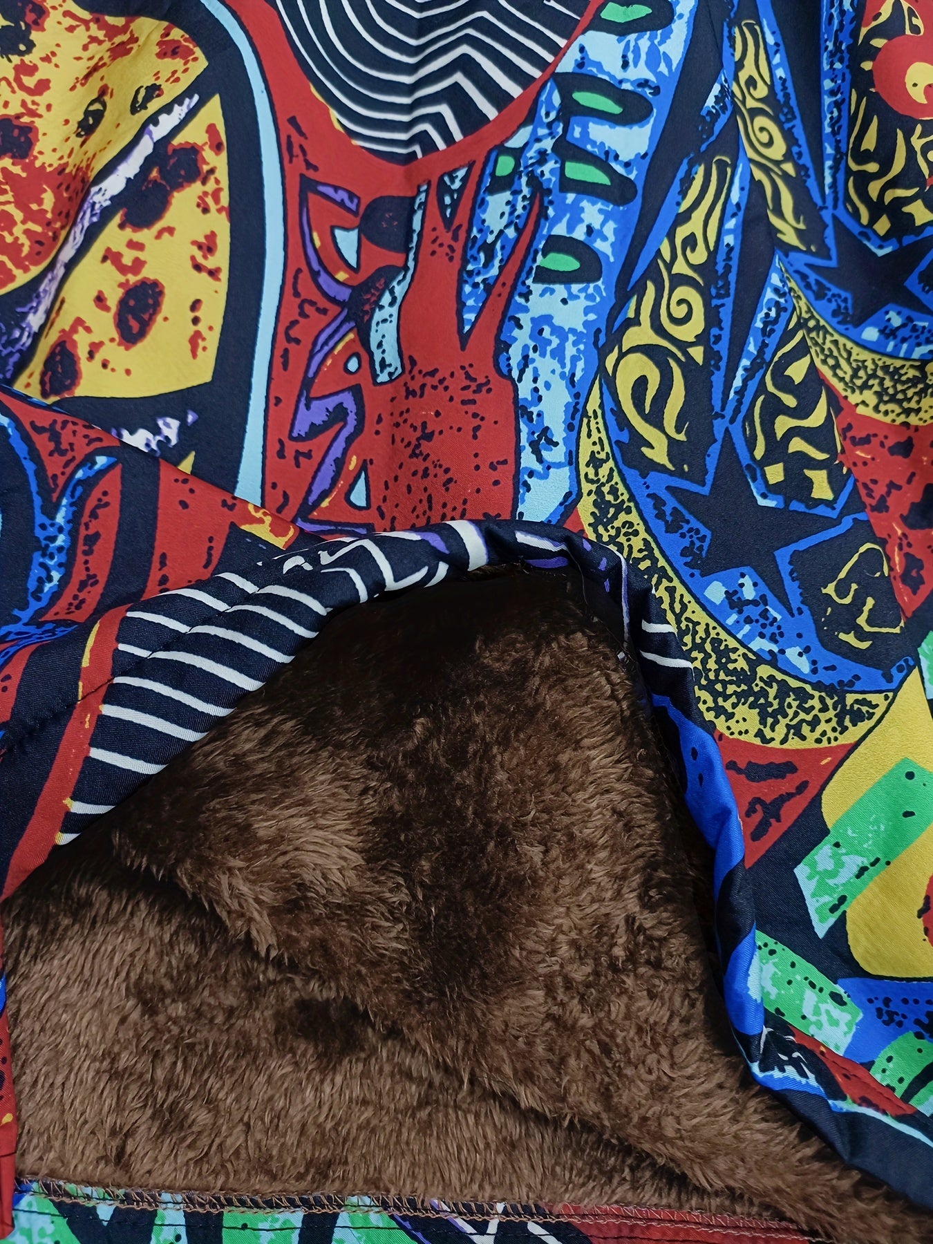 Abstract Print Hooded Coat Open Front Long Sleeve Outerwear