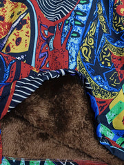 Abstract Print Hooded Coat Open Front Long Sleeve Outerwear