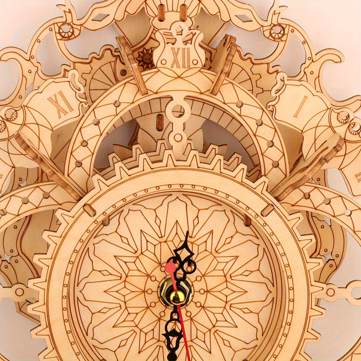 3D Vintage Wooden Wall Clock Puzzle Kit DIY Mechanic Yellow Light Brown