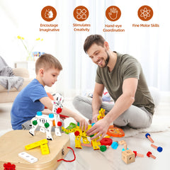 Animal Assembly Toolbox Wooden Toy Pretend Play Enhances Creativity