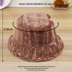 Retro Wrinkled Velvet Bucket Hat Women's Solid Winter Warm Fisherman Hat
