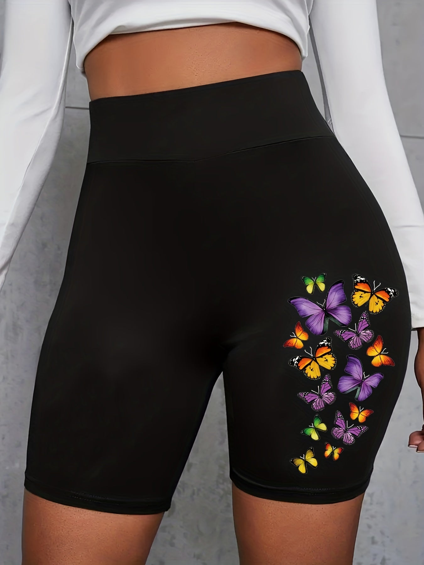 Butterfly Print High Waist Biker Shorts