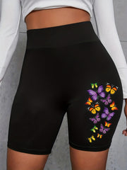 Butterfly Print High Waist Biker Shorts