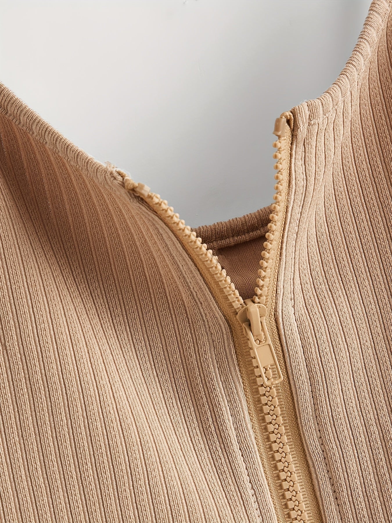 Ribbed Knit Solid Zipper Cami Vest Women's Casual