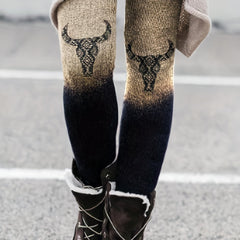 Bull Skull Print Ombre Elastic High Rise Skinny Trousers