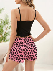 Cat Print Pajama Set & Leopard Shorts