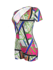 Chain Print Deep V Neck Romper Jumpsuit Short Sleeve Slim Romper