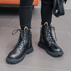Girls Leather Solid Zipper Boots