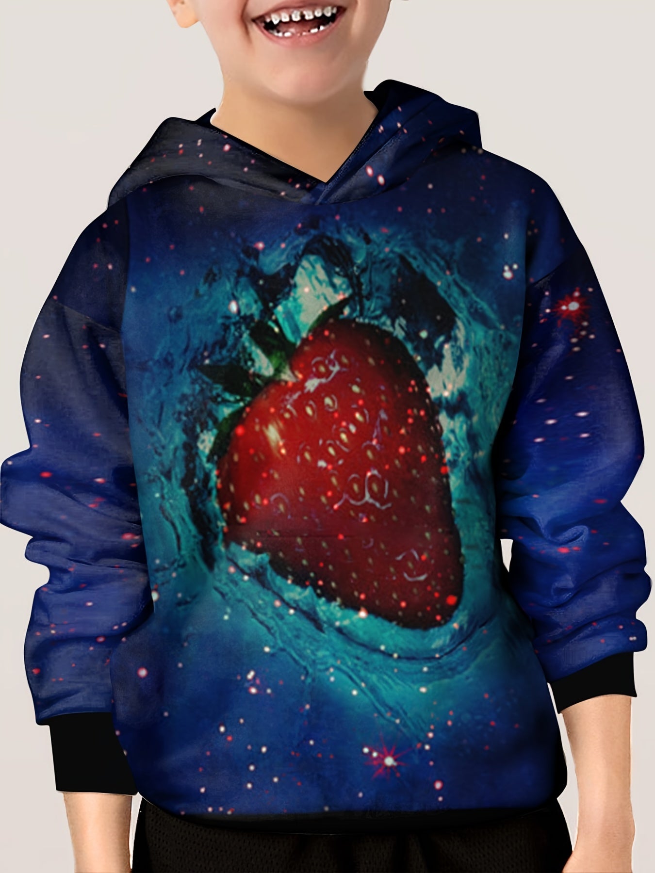 3D Strawberry Print Kid's Hoodie Unisex Pullover Casual Hooded Long Sleeve Top