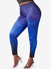 Women's Plus Galaxy & Tree Print Skinny Leggings