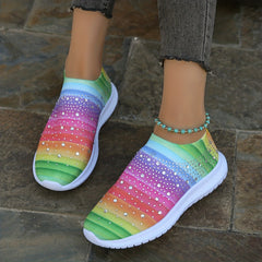 Women's Rainbow Rhinestone Sock Sneakers Slip On Sports Shoes
