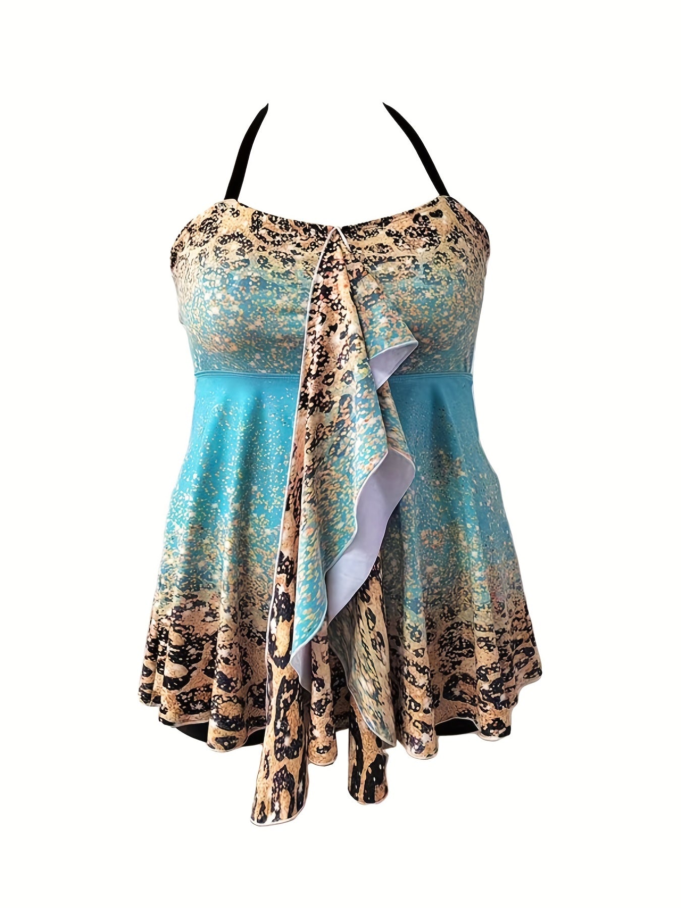 Leopard Print Ruffle Tankini Set Backless Two Piece