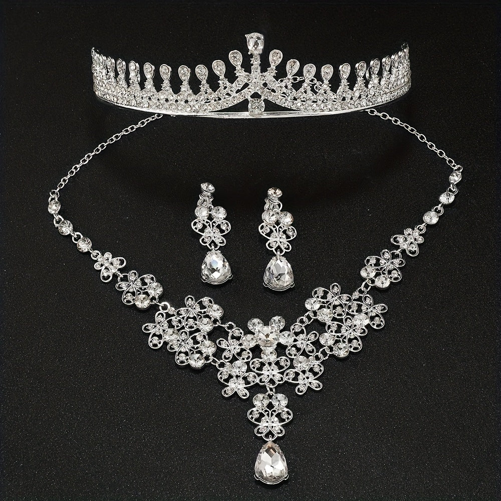 Rhinestone Headband Earrings Set Queen's Style Bridal Hair Accessories
