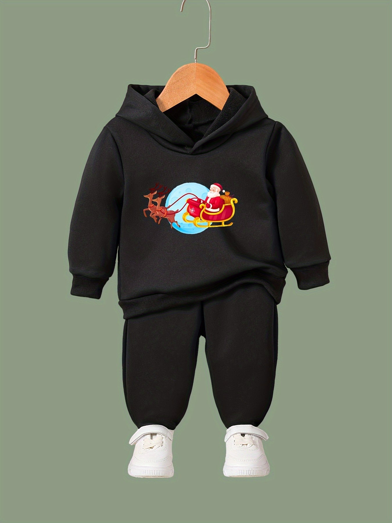 Girls Cartoon Santa Claus Hoodie Sweatshirt & Sweatpants Set