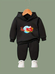 Girls Cartoon Santa Claus Hoodie Sweatshirt & Sweatpants Set