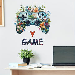 Gamer Wall Decal Cartoon Gaming Flowers Green Leaves Wall Sticker