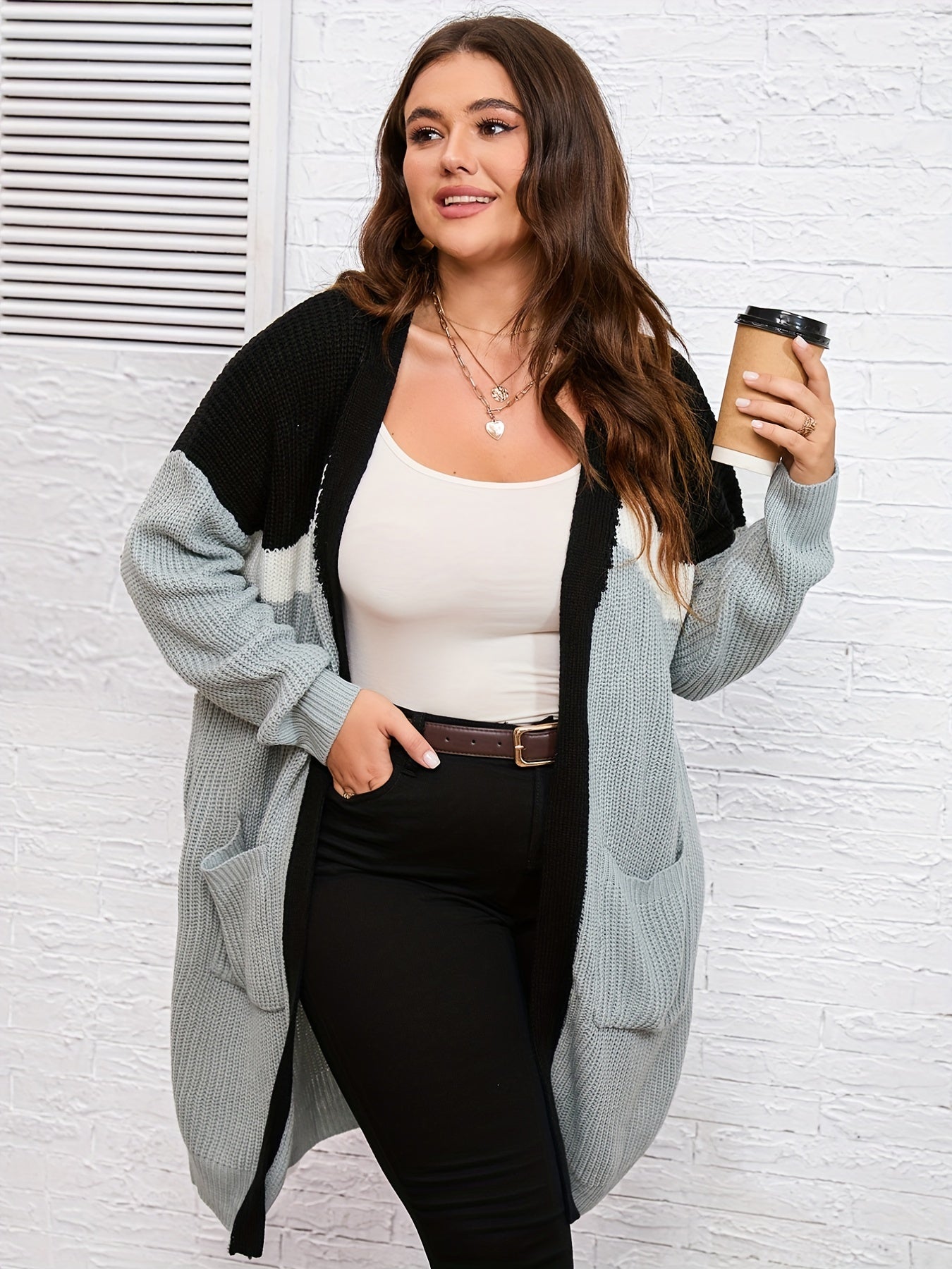 Colorblock Longline Cardigan with Pockets