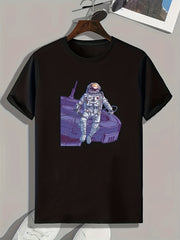 Men's Slim Fit Spaceman Print T-shirt for Spring Summer