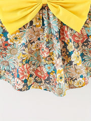2pcs Baby Girls Floral Print Sleeveless Dress & Hat Set
