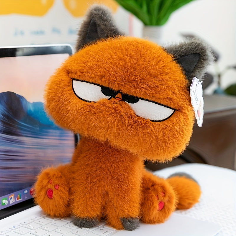 Cartoon Cat Plush Toy with Glasses Soft Polyester Stuffed Animal Light Beige
