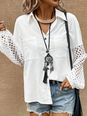 Mesh Hollow Out Button Up Collar Shir