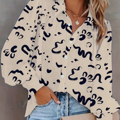 Graffiti Print Button Up Lantern Sleeve Blouse