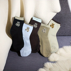 5pcs Bear Pattern Long Socks for Autumn & Winter Sports