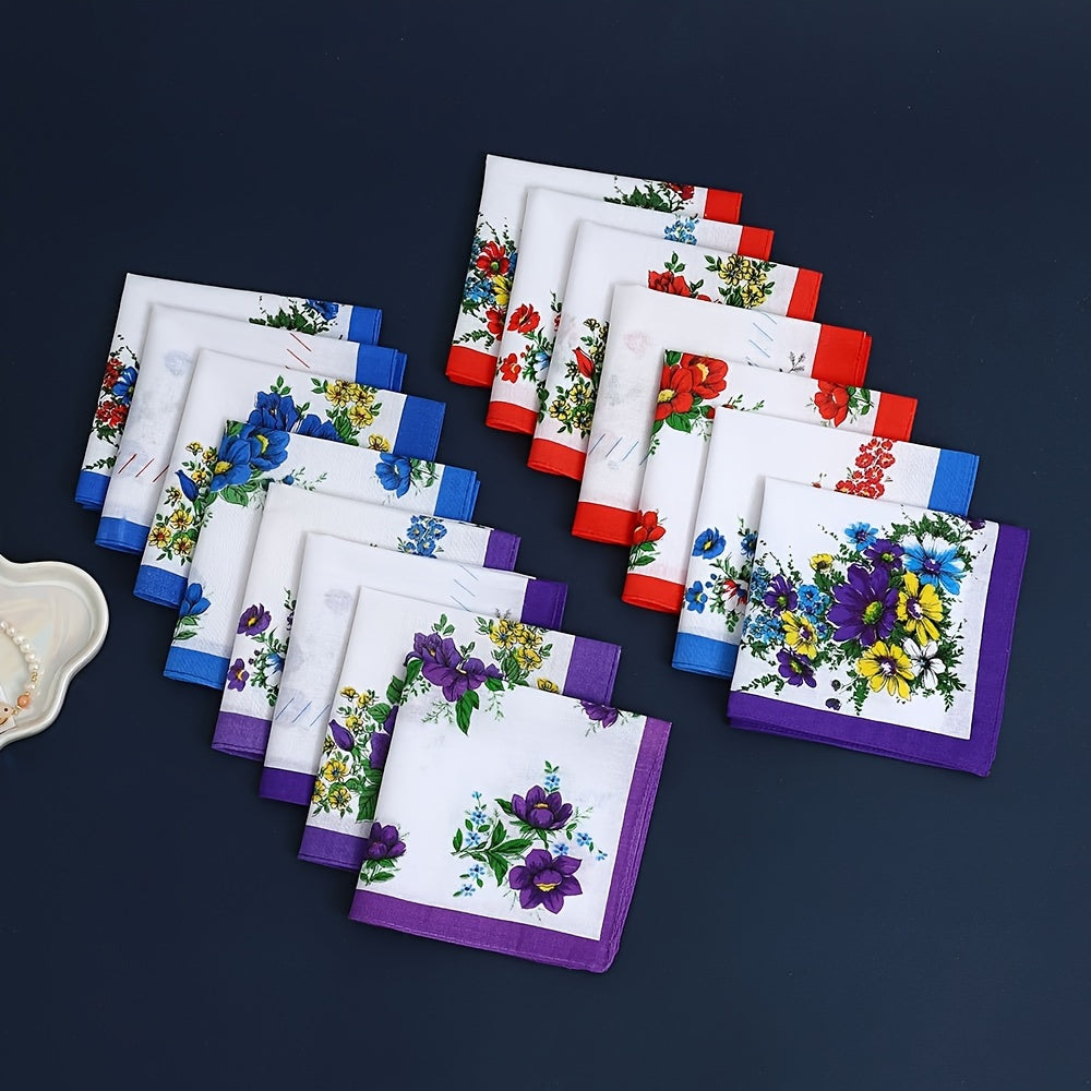 12pcs Floral Handkerchiefs in Red Purple Yellow