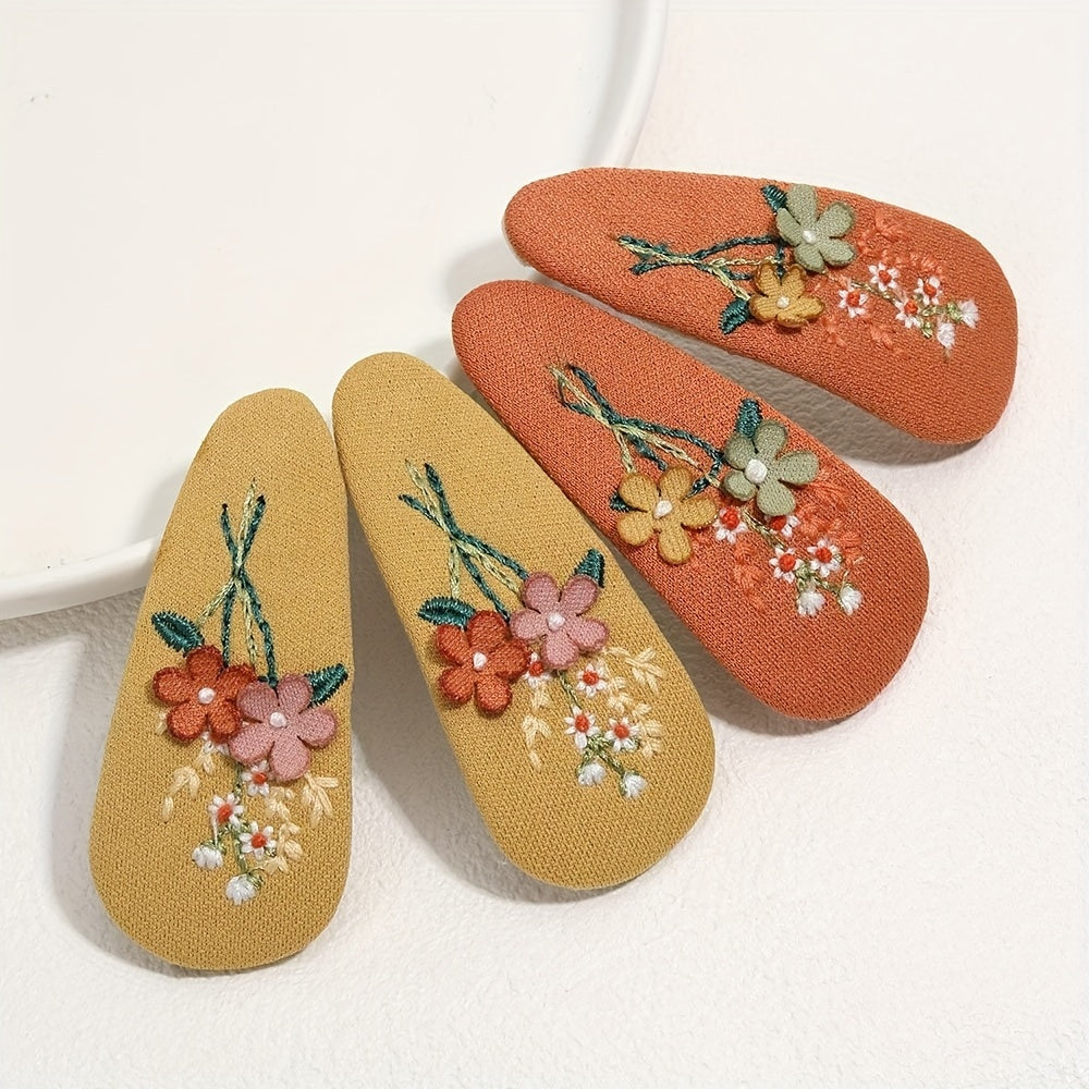 2pcs Flower Hair Clips Embroidery Metal Clips For Baby Girls