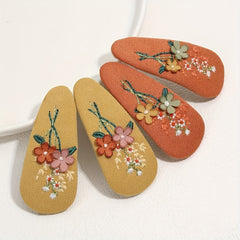 2pcs Flower Hair Clips Embroidery Metal Clips For Baby Girls