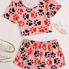 Dog Paw Print Two Piece Set - Women's Sleepwear & Loungewear