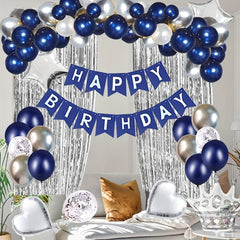 36pcs Navy Silvery Happy Birthday Party Decorations Set For Men Boys Women Girls