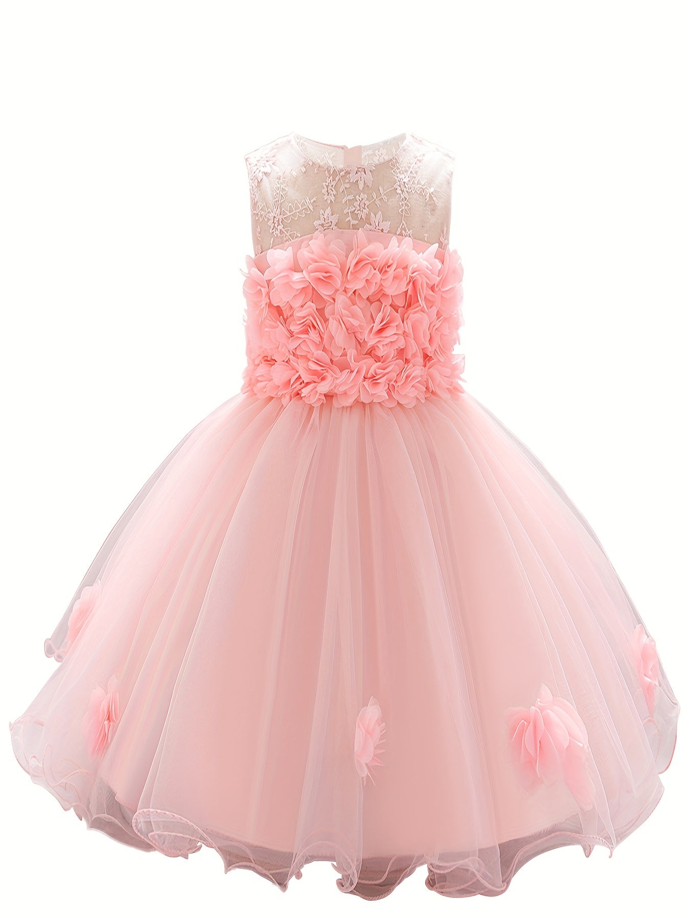 Gorgeous Sleeveless Flowers Embroidered Princess Dress for Little Girl's Party
