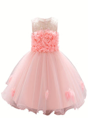 Gorgeous Sleeveless Flowers Embroidered Princess Dress for Little Girl's Party