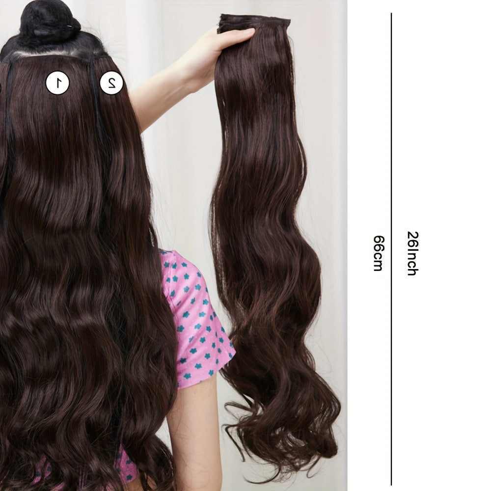 3Pcs Set Brown Curly Hair Extensions 26" Long Heat Resistant Fiber
