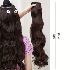 3Pcs Set Brown Curly Hair Extensions 26" Long Heat Resistant Fiber