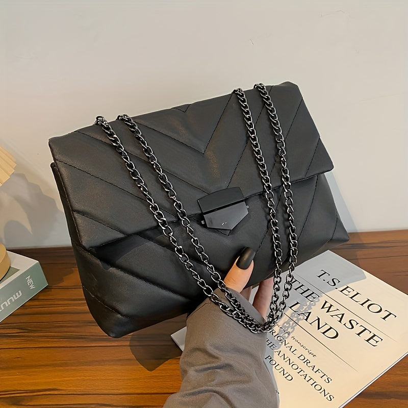 Quilted Shoulder Bag Solid Flap Chain Bag Classic Purse