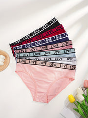 7 Pack Plus Size Sporty Panties Set Women's Plus Contrast Letter Tape
