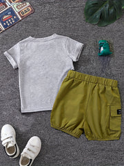 Boys Dino Outfit Cargo Shorts & T shirt Casual Summer Kids Clothes
