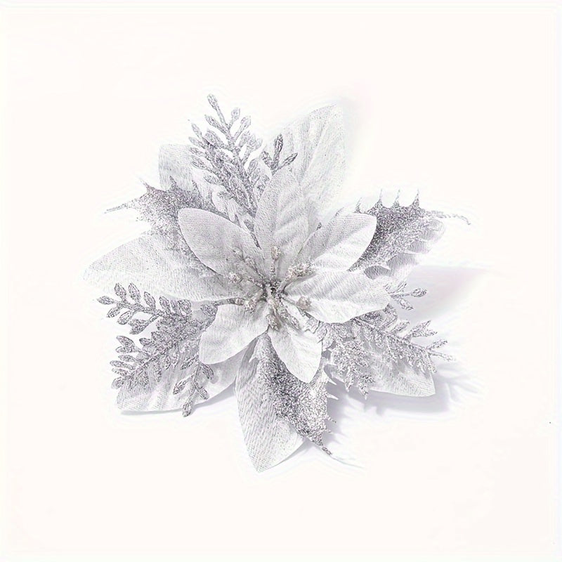 10pcs Christmas Golden Powder Garland Decoration Flowers Christmas Tree Pink