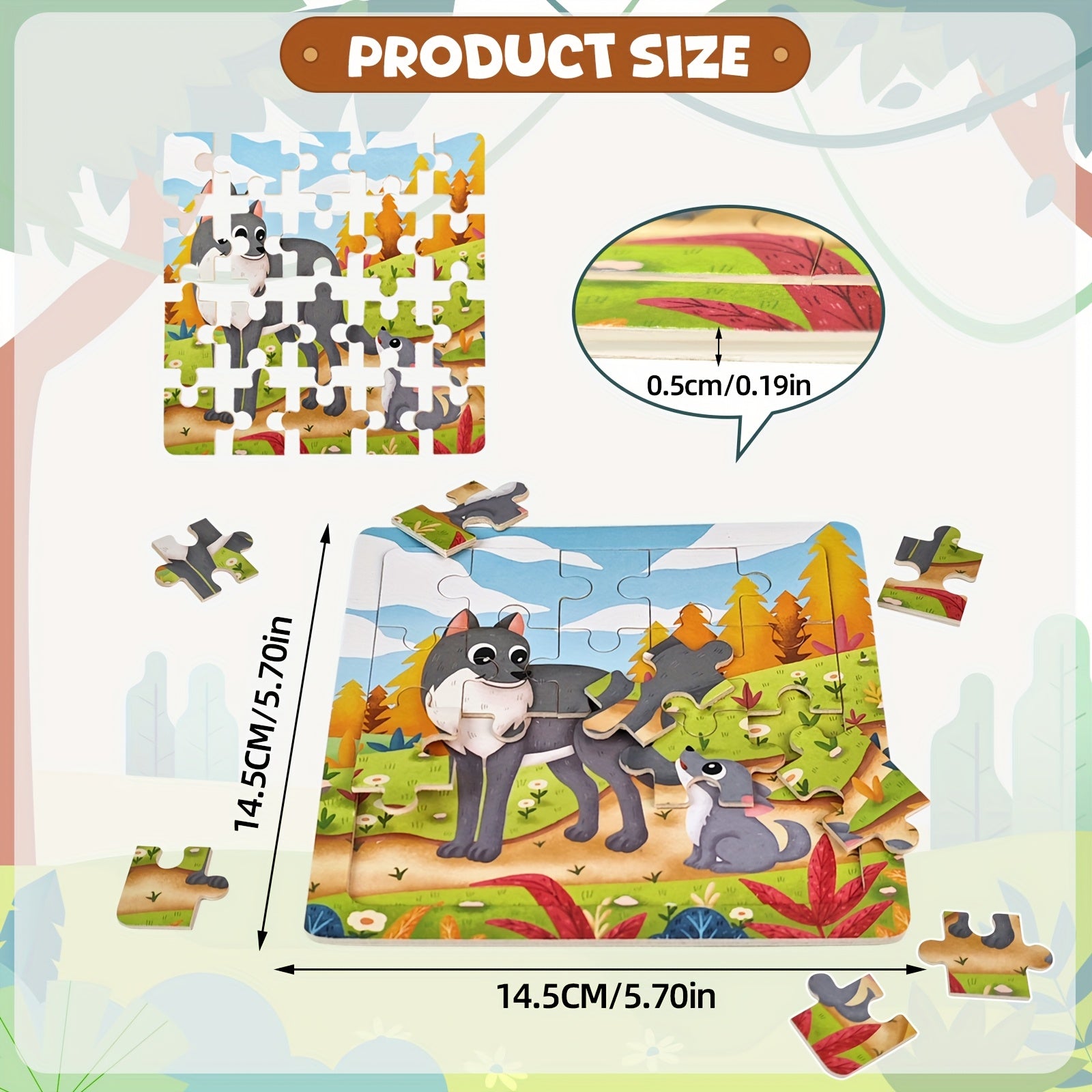 12pc Wooden Animal Puzzle Set Educational Preschool Toy Girls Boys Learning Gift
