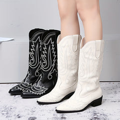 Embroidered Equestrian Sport Boots Faux Leather High Boots