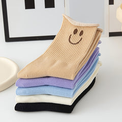 5 Pairs Smiling Face Print Socks Comfy & Breathable Women's Stockings