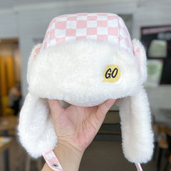 Boys Checkerboard Winter Fleece Ear Protection Hat