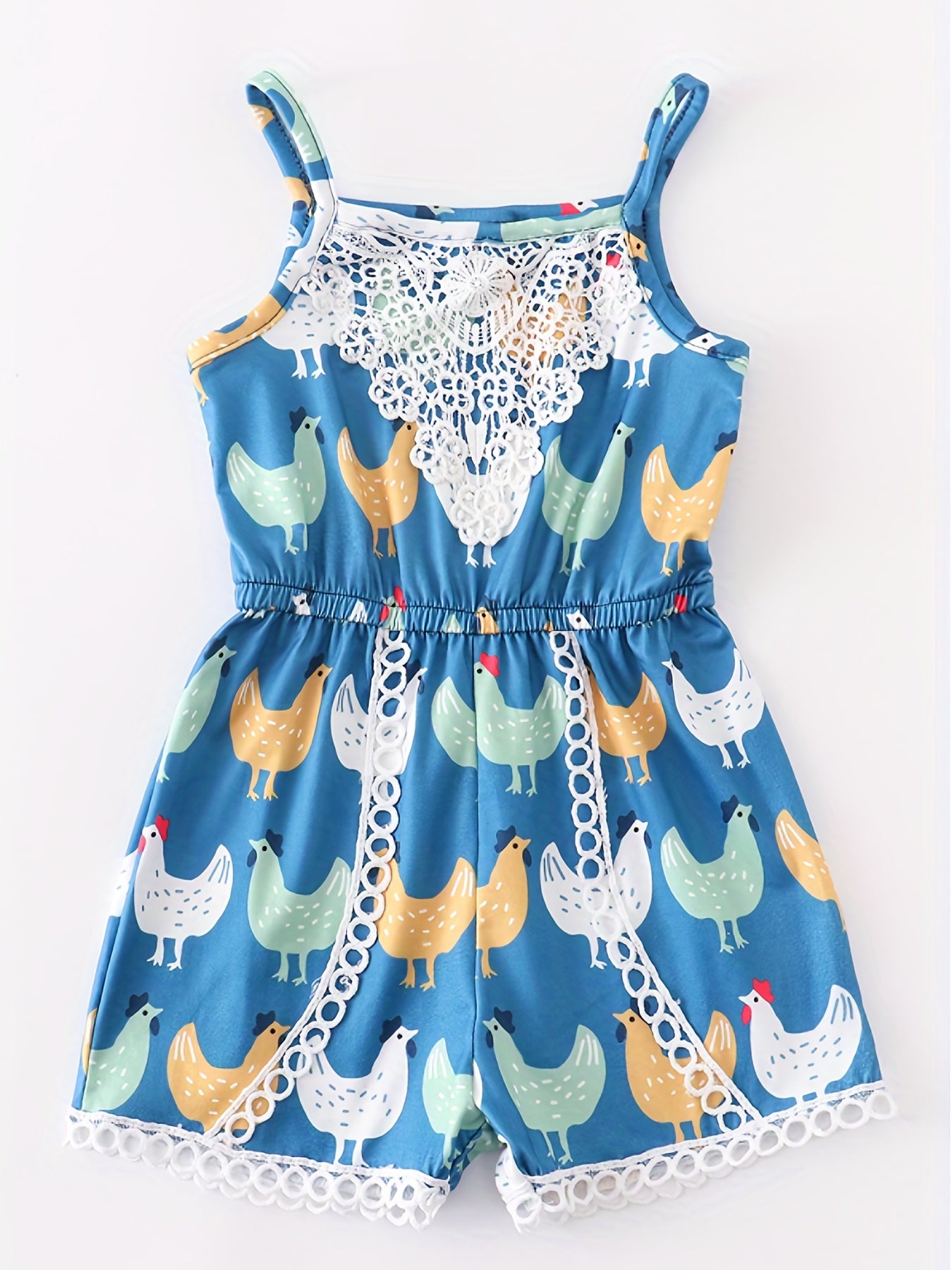 Toddler Girls Chicken Graphic Cami Romper Jumpsuit Beach Vacation Summer Clothes